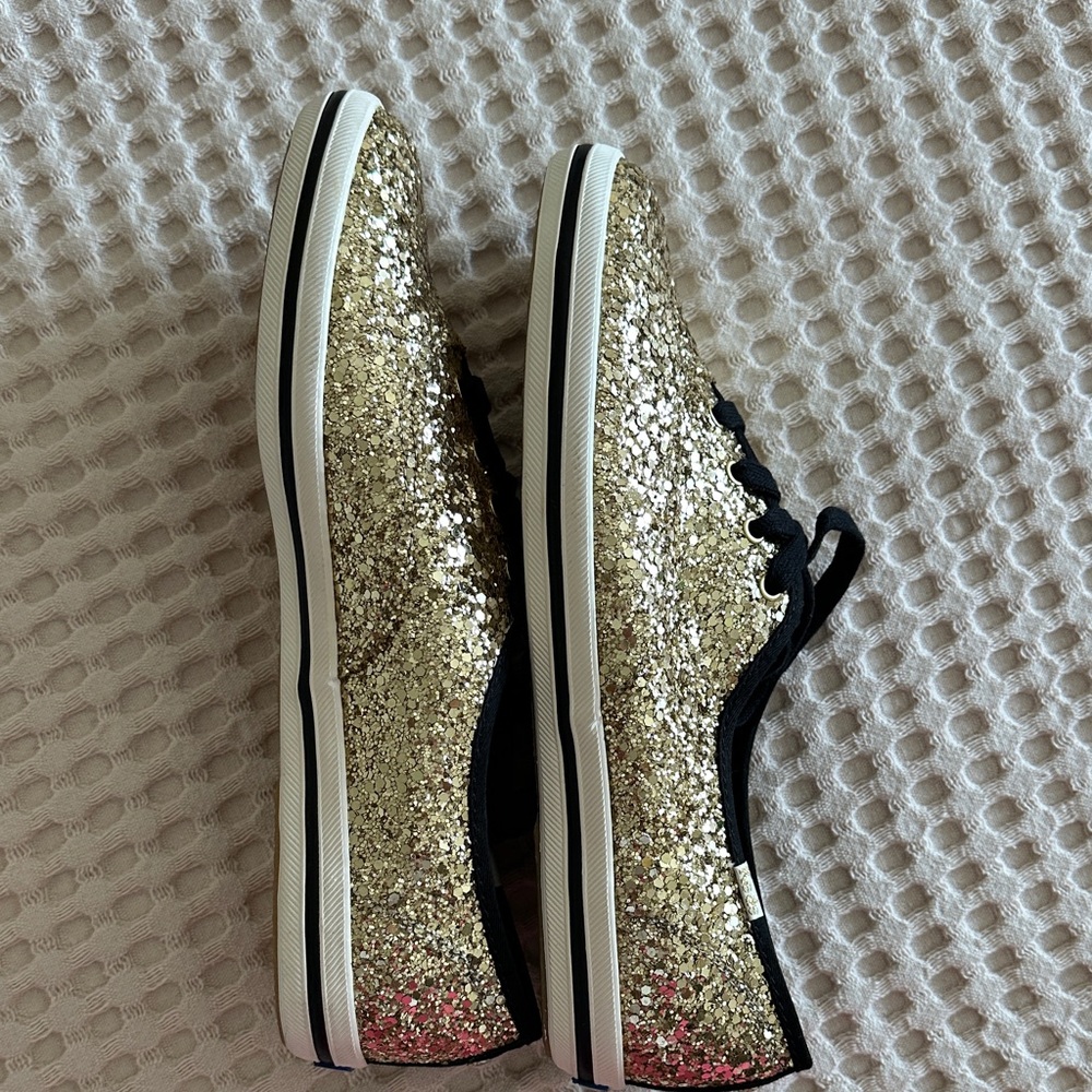 Keds For Kate Spade Gold Glitter Sneakers with Black Laces size 9 New - Picture 6 of 10